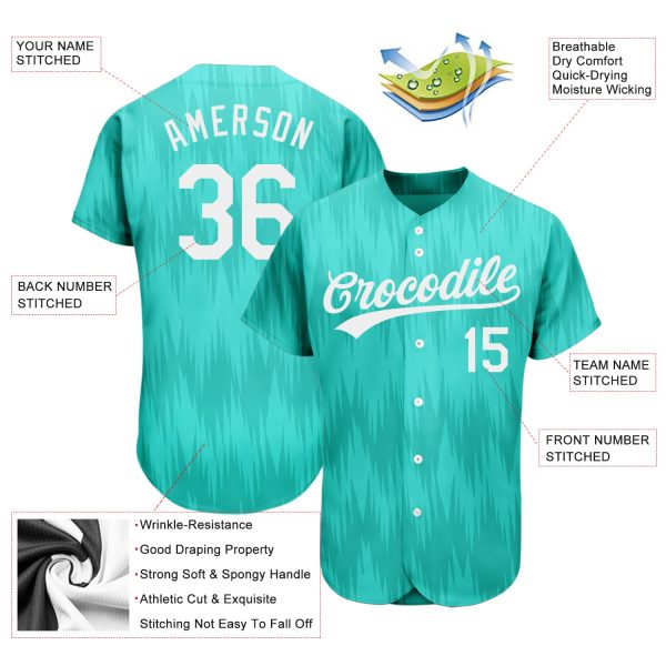 Custom Teal White 3D Pattern Design Authentic Baseball Jersey - Image 3