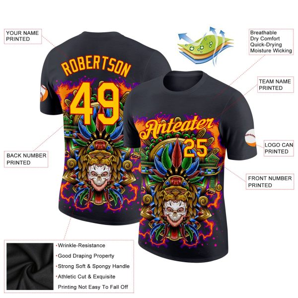 Custom Black Yellow-Red 3D Pattern Design Black History Month Performance T-Shirt - Image 2