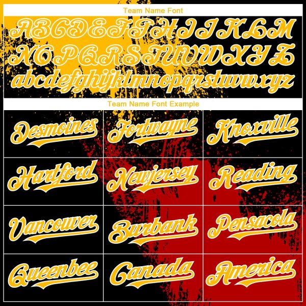 Custom Black Gold-Red 3D Pattern Design Abstract Brush Stroke Authentic Baseball Jersey - Image 4