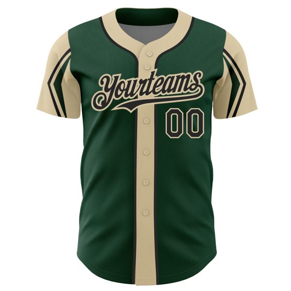 Custom Green Black-City Cream 3 Colors Arm Shapes Authentic Baseball Jersey - Image 3