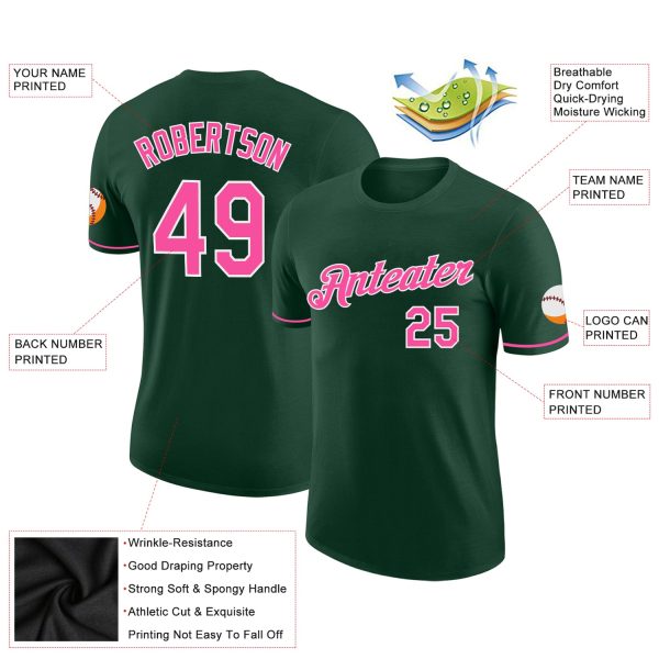 Custom Green Pink-White Performance T-Shirt - Image 2