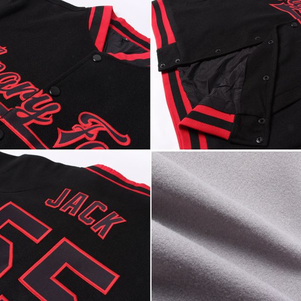 Custom Gray Red-Royal Bomber Full-Snap Varsity Letterman Jacket - Image 2
