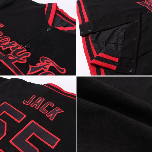 Custom Black Orange Bomber Full-Snap Varsity Letterman Hoodie Jacket - Image 2