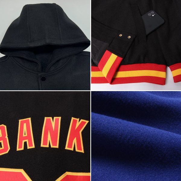 Custom Royal White-Red Bomber Full-Snap Varsity Letterman Two Tone Hoodie Jacket - Image 2