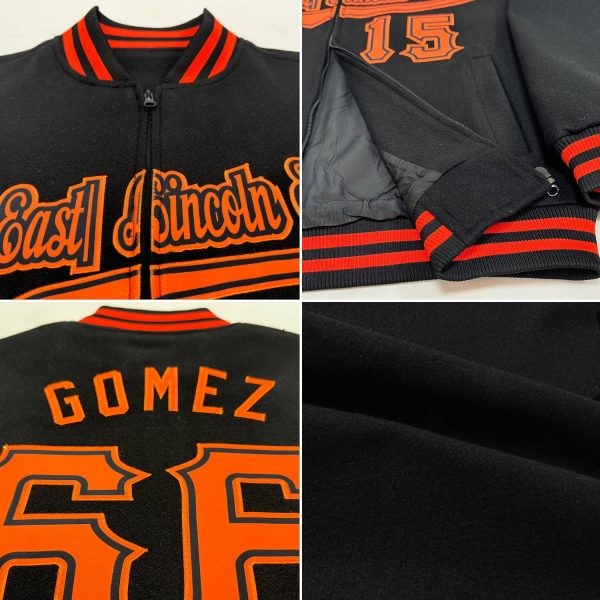 Custom Black Red Bomber Varsity Letterman Two Tone Zipper Jacket - Image 2