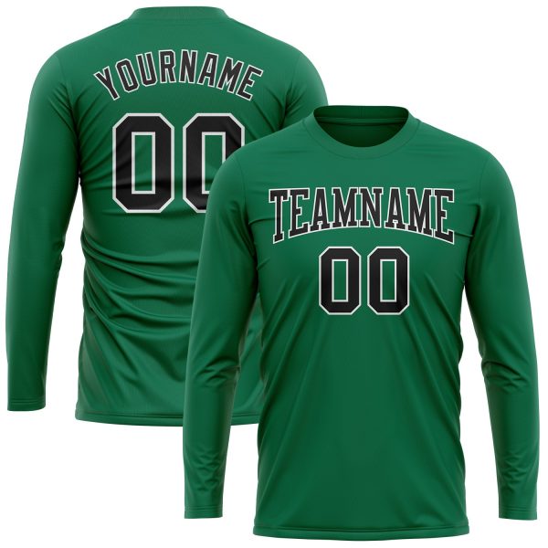 Custom Kelly Green Black-White Long Sleeve Performance Salute To Service T-Shirt - Image 2