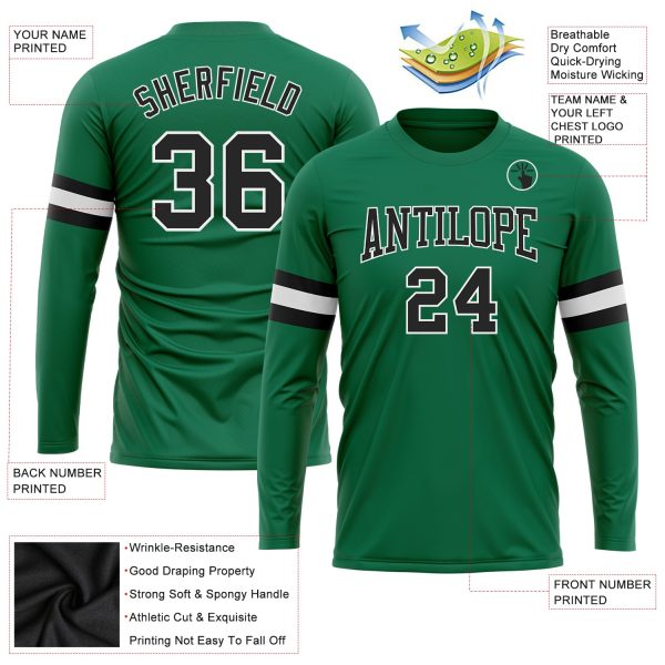 Custom Kelly Green Black-White Long Sleeve Performance Salute To Service T-Shirt - Image 3