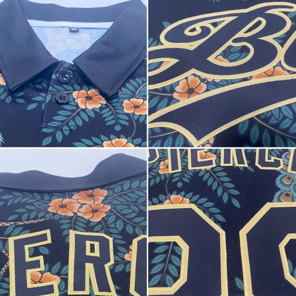 Custom Black Black-Old Gold 3D Pattern Design Tiger And Peacock Performance Vapor Golf Polo Shirt - Image 6