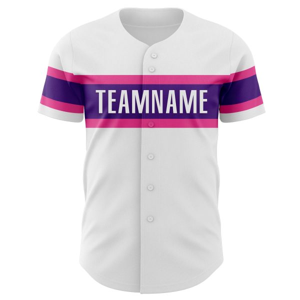 Custom White Purple-Pink Authentic Baseball Jersey - Image 2