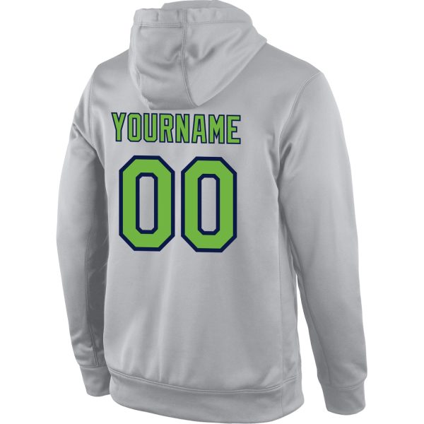 Custom Stitched Gray Neon Green-Navy Sports Pullover Sweatshirt Hoodie - Image 3