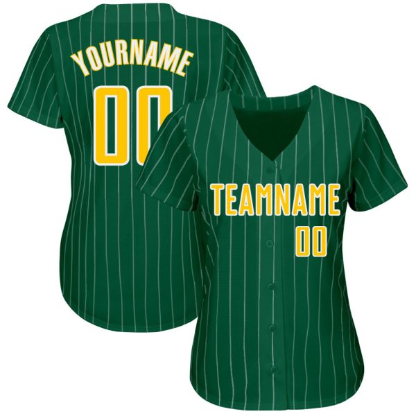 Custom Kelly Green White Pinstripe Gold-White Authentic Baseball Jersey - Image 2